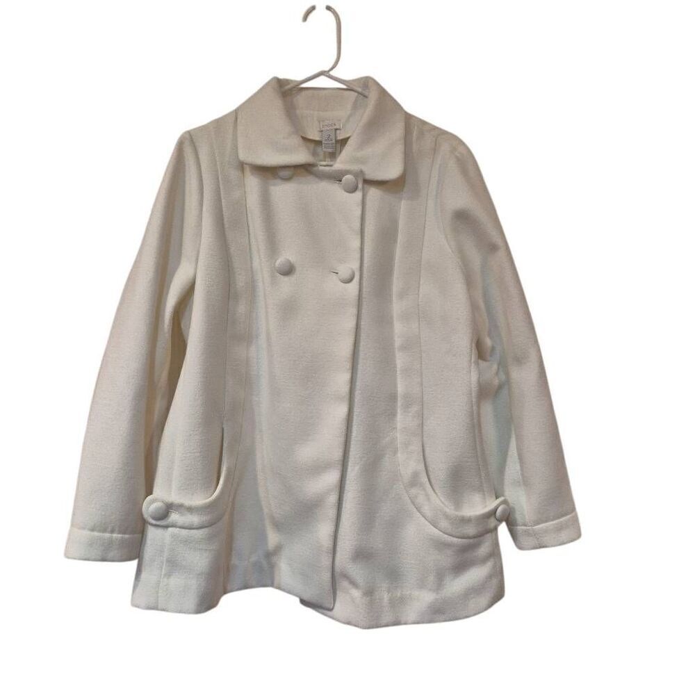 Chico's Women's Off White Poly/Rayon/Spandex Fleece Button Front Jacket